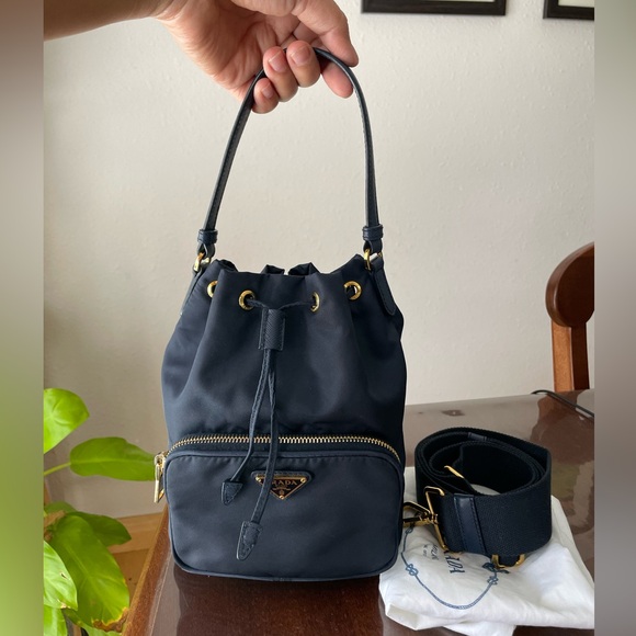 PRADA Duet Nylon bucket navy bag $1,820 - Picture 4 of 16